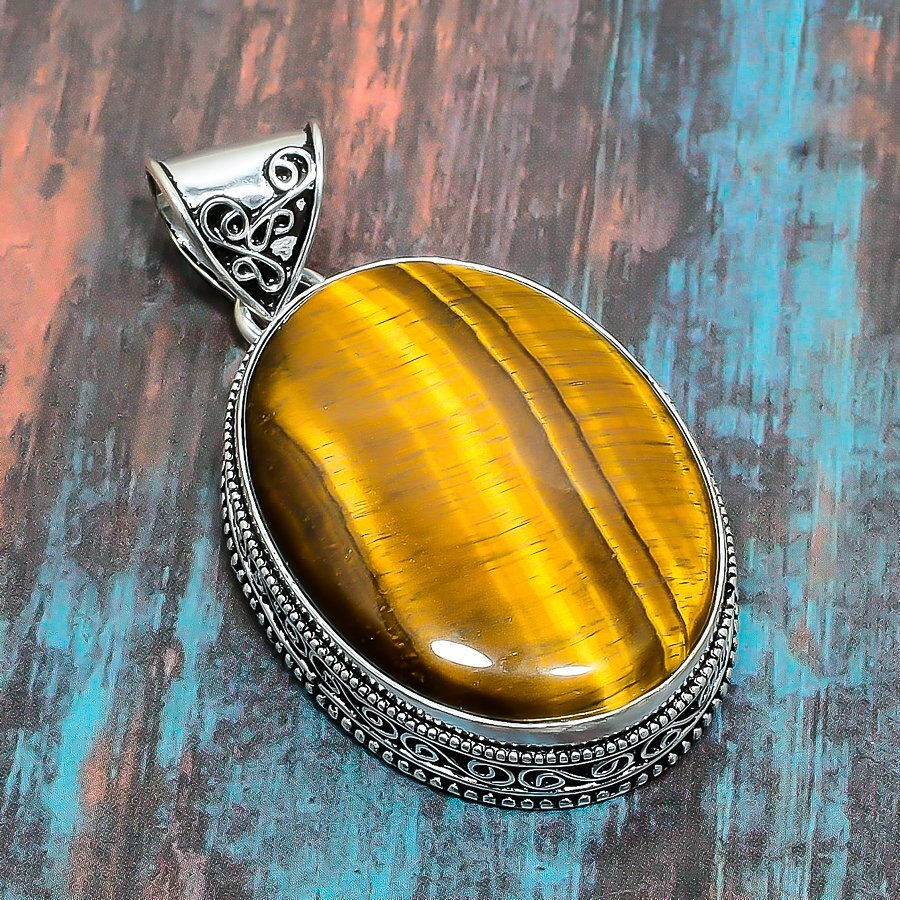 Tiger Eye Gemstone Handmade Gift Jewelry Pendant 2.17″ O303