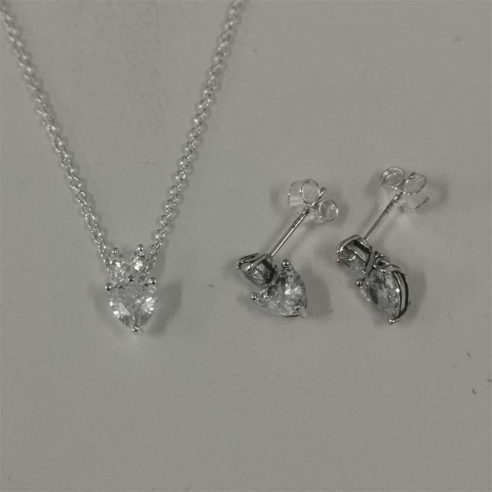 Pandora Sparkling Double Stud Earrings Pendant Necklace set-45cm