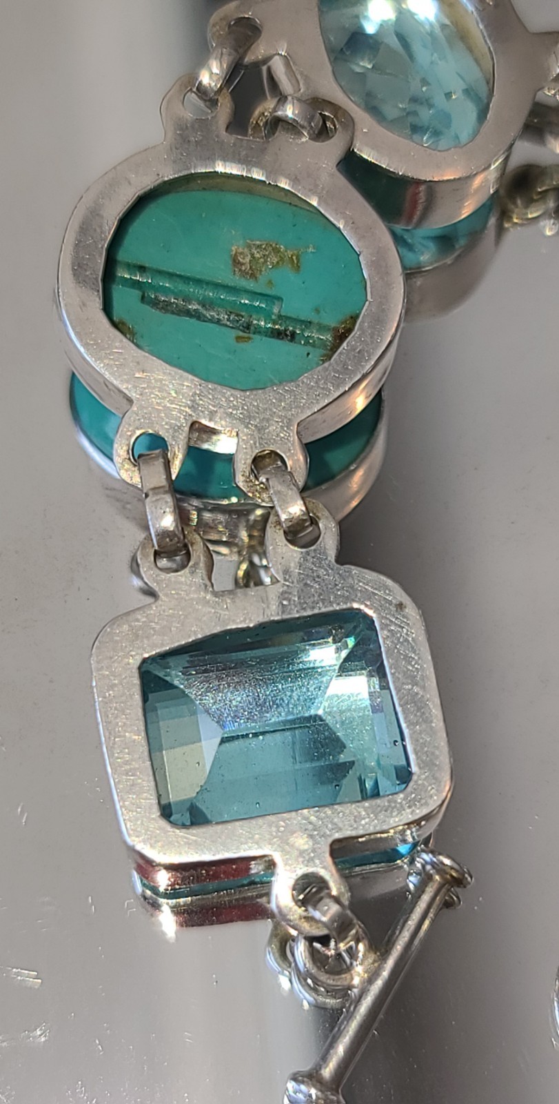 Stunning Sterling Silver Turquoise and Blue Topaz Adjustable Bracelet