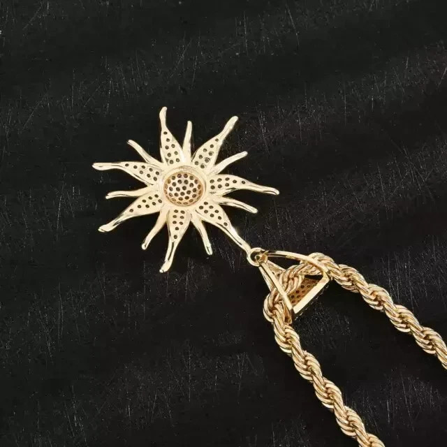 Sun Pendant 2.90Ct Round Cut Lab Created Diamond 14K Yellow Gold Plated