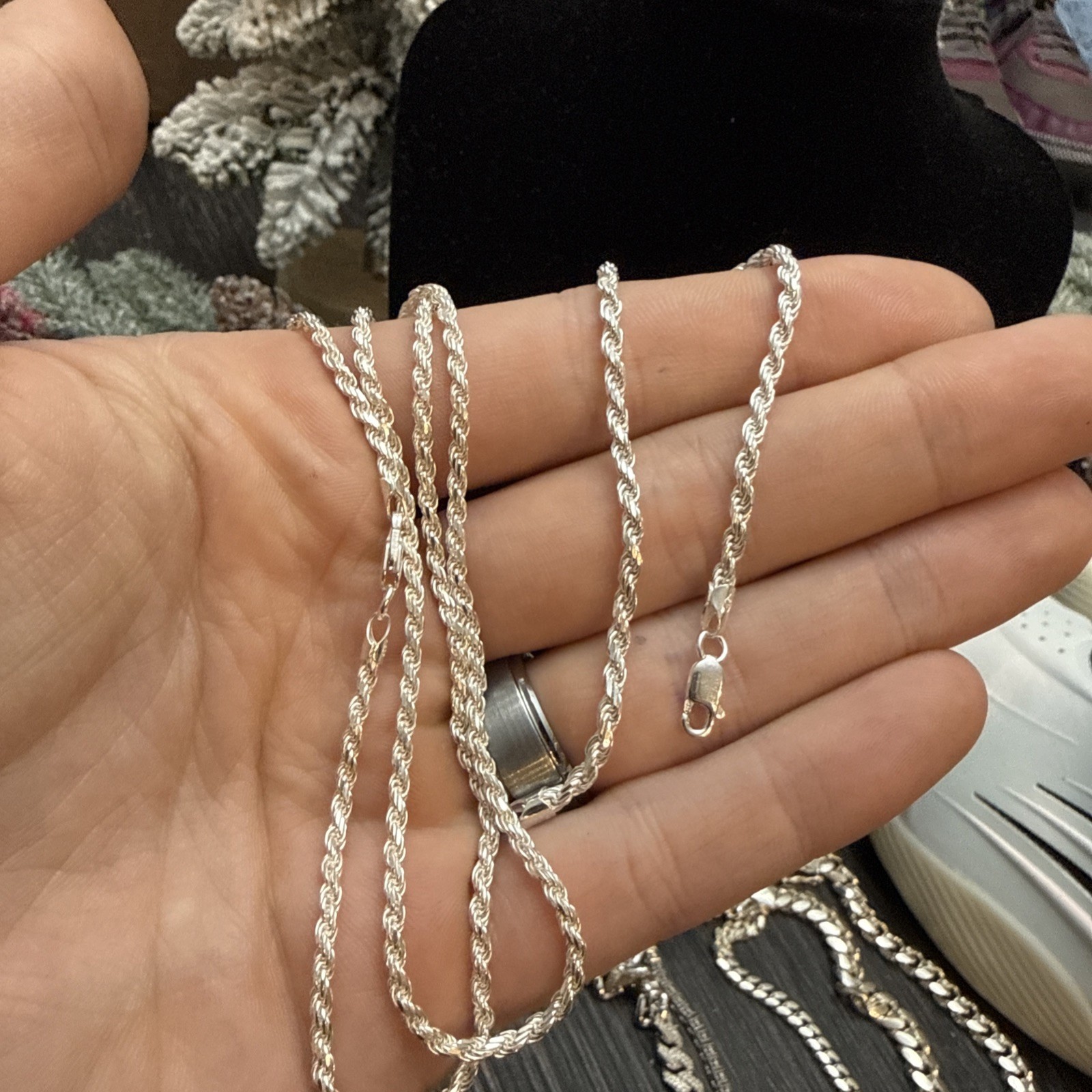 Real 925 SOLID Sterling Silver Diamond-Cut ROPE Chain And Bracelet COMBO 15.65gr