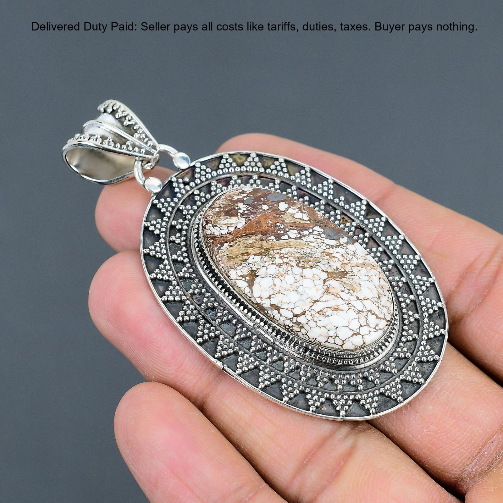 Sterling Silver Wild Horse Magnesite Stone Birthday Vintage Anniversary Pendant
