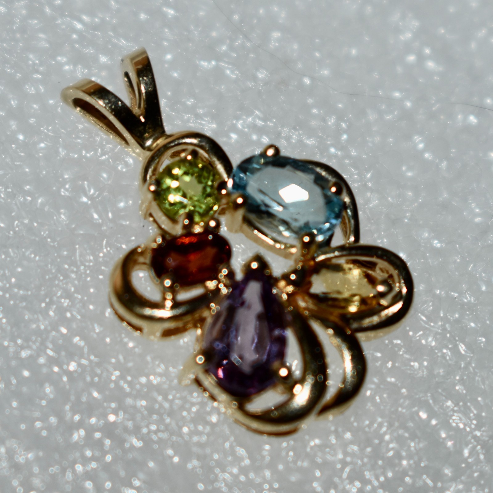 Multi Gemstone 14K Gold Pendant Garnet—Topaz—Citrine—Amethyst—Peridot 3.66 gm