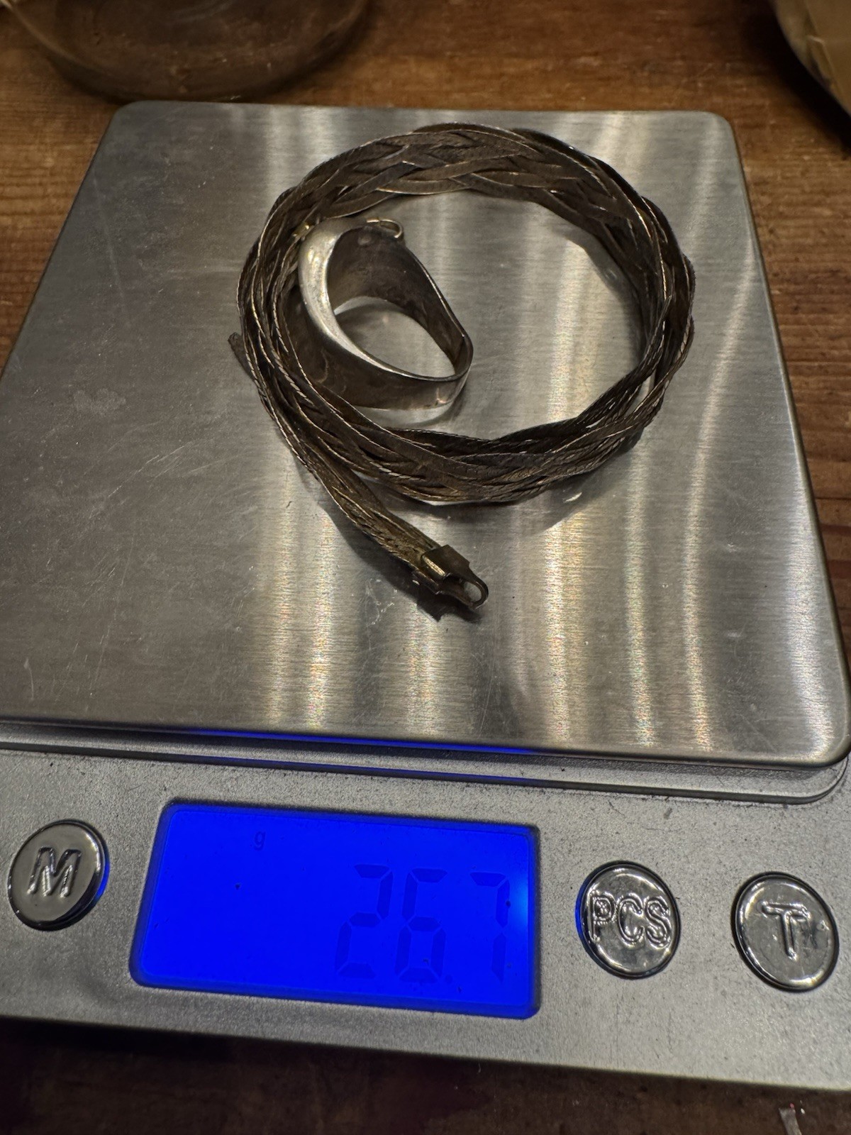 Sterling Scrap 26.7g Braided 16” Necklace And Ring