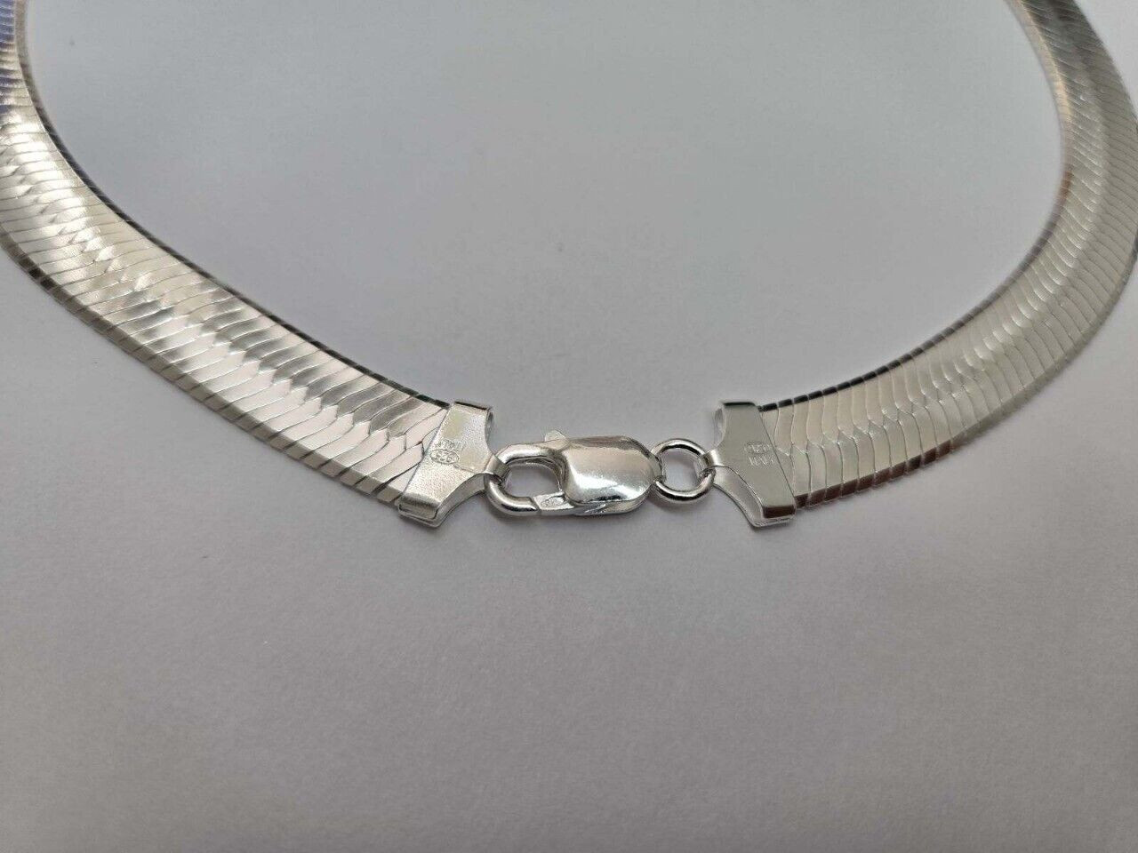 925 Sterling Silver Thick Beveled Edges Herringbone Chain Necklace 10mm 7″-30″