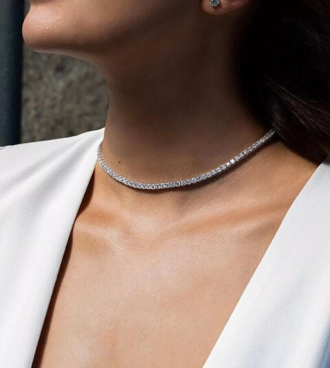 10 Ct Round Lab Created Diamond Tennis Choker Necklace 14k White Gold Plated 16″