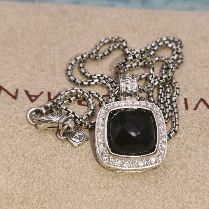 David Yurman 925 Sterling Silver Black Onyx pave 16mm albion Necklace 18″