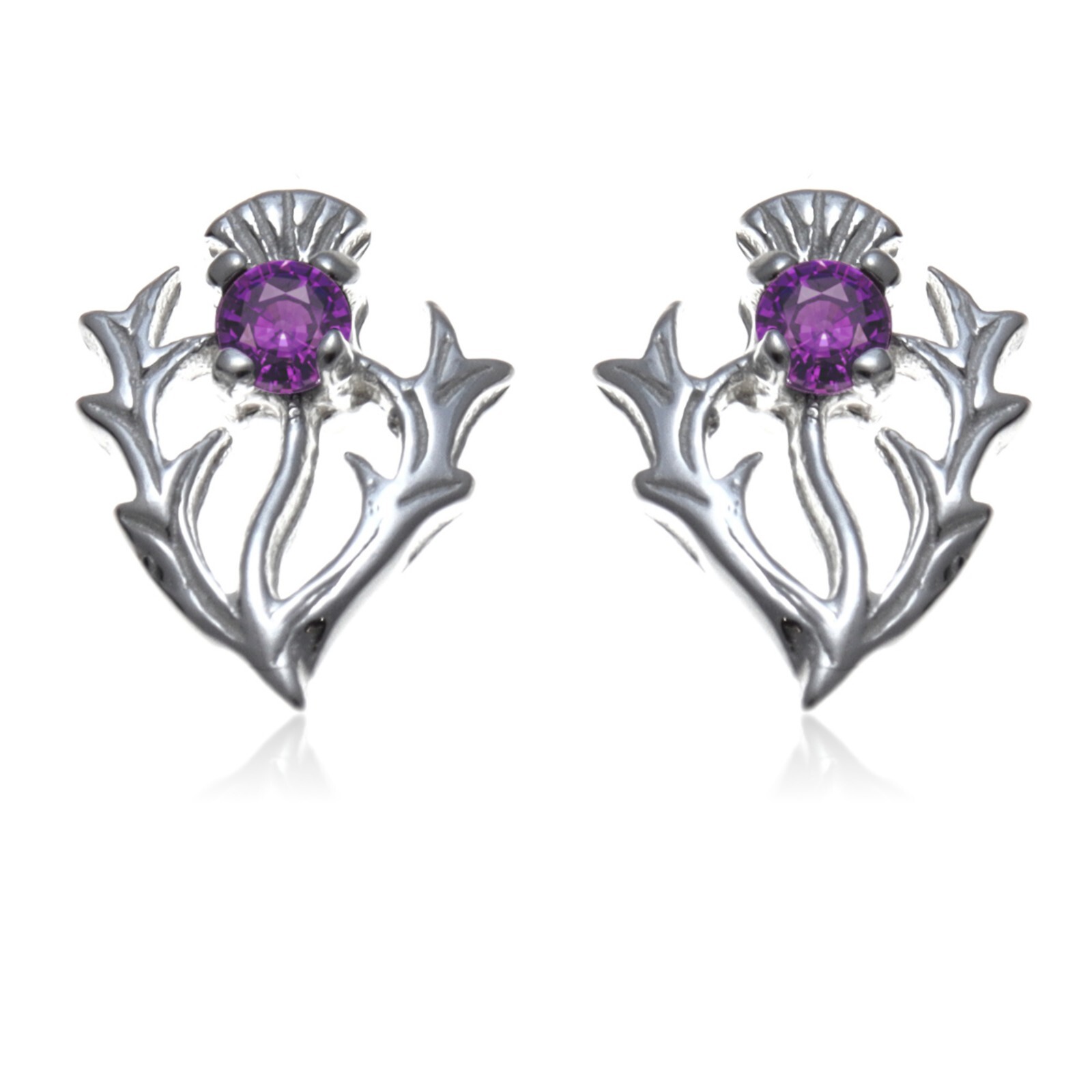 Sterling silver Scottish thistle purple amethyst stone jewellery set in gift box