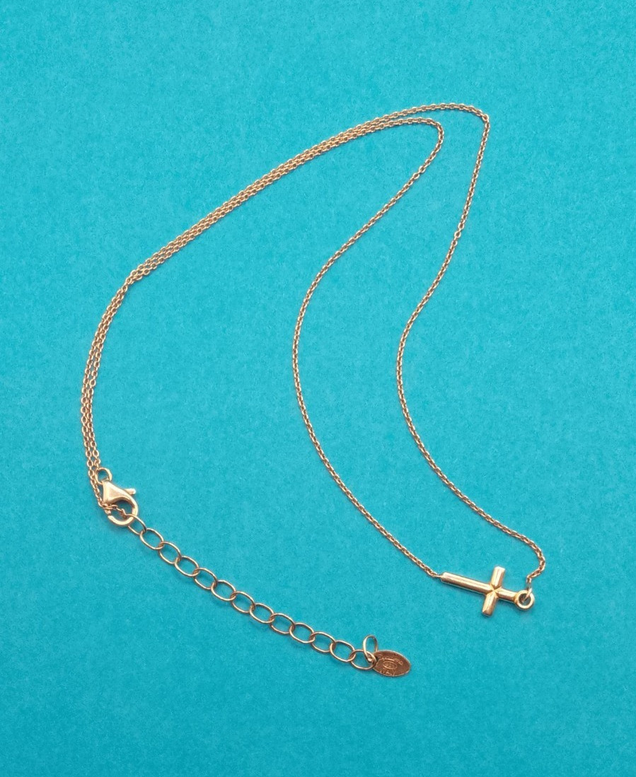 925 Sterling Silver Gold Vermeil Danecraft Cross Pendant Necklace Minimalist