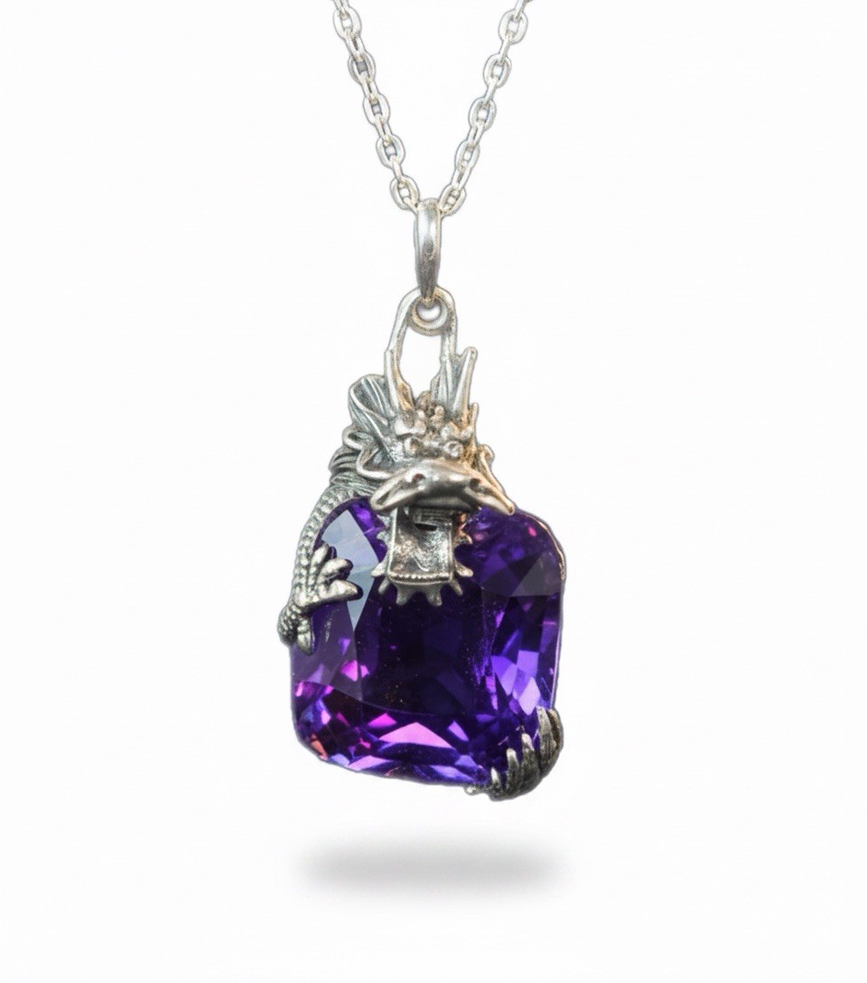 Amethyst Dragon Pendant Necklace