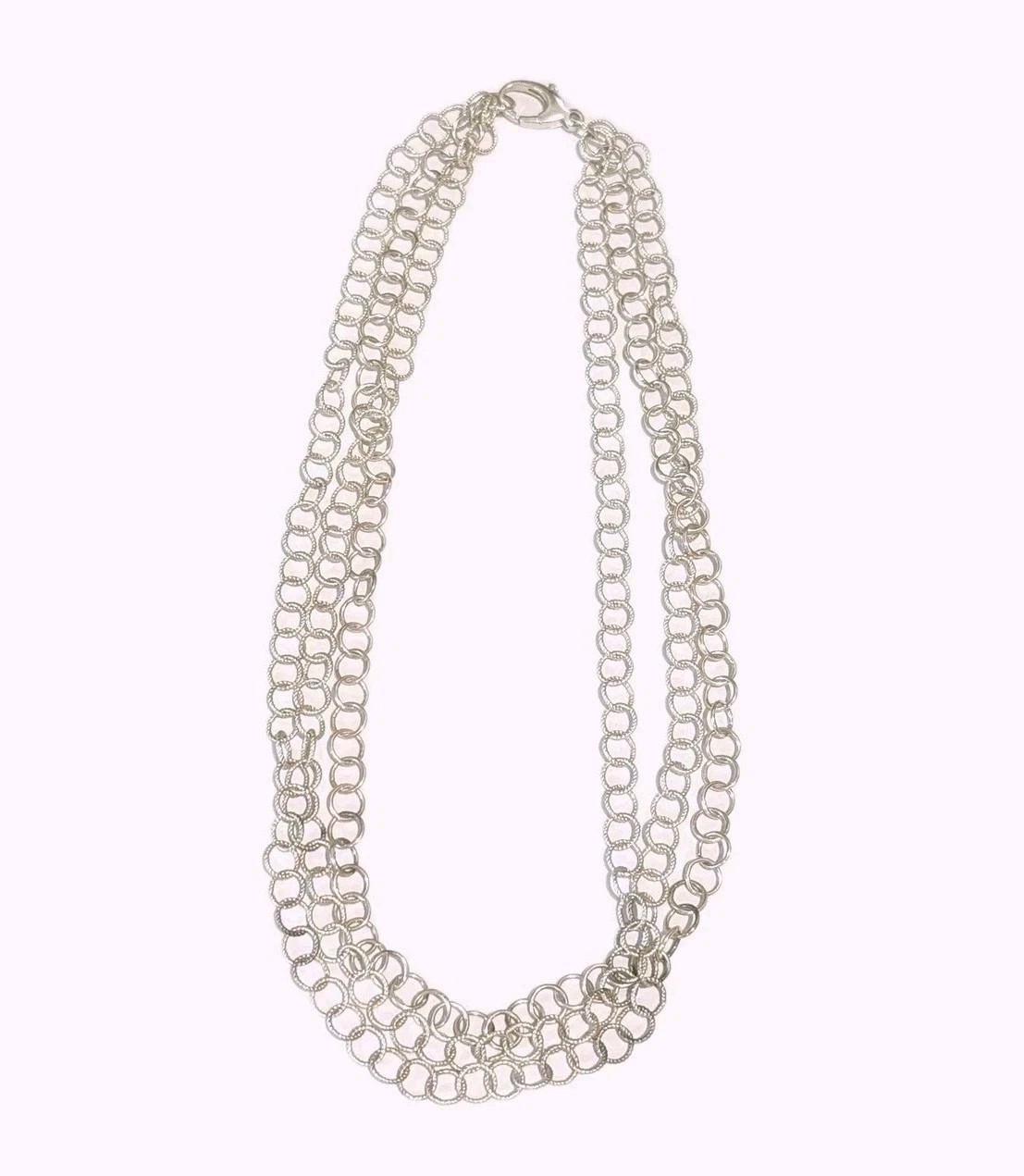 Germany Sterling Silver Triple Strand Round Link 16.5″ Necklace Signed 24 Grams
