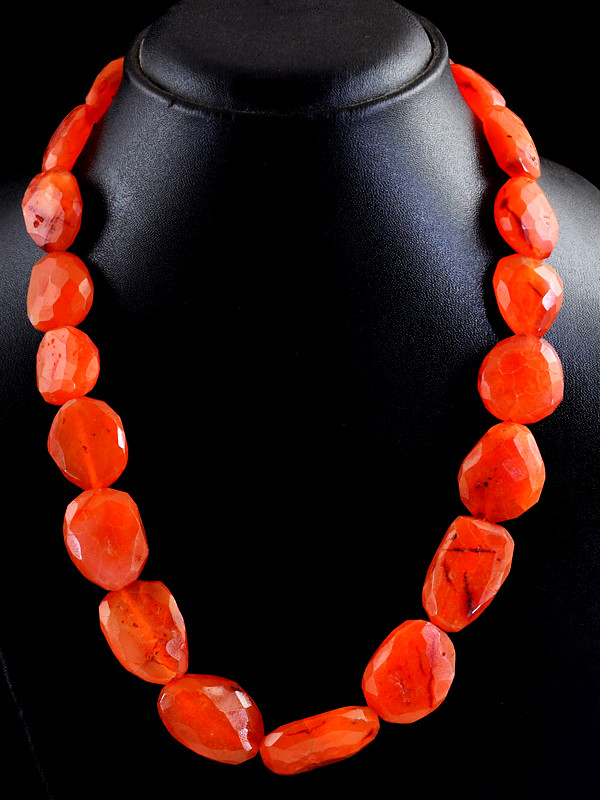 655.00 Cts Natural Untreated Orange Carnelian Faceted Beads Necklace NK 01-MJ4