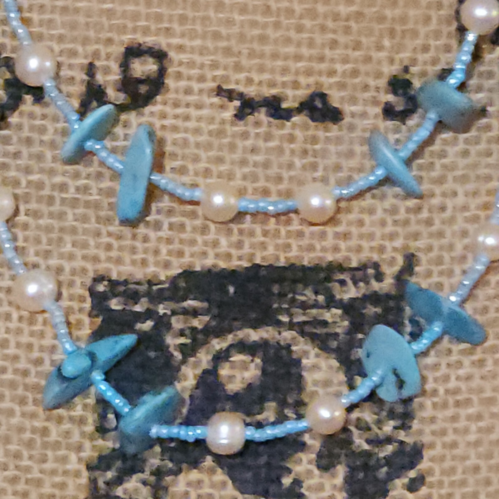 Fashion Jewelry Faux Turquoise Color Pearl & Bead Necklace NOS