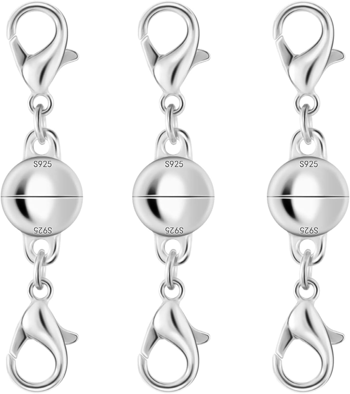 925 Sterling Silver Magnetic Necklace Clasp, Double Lobster Design, Jewelry Maki