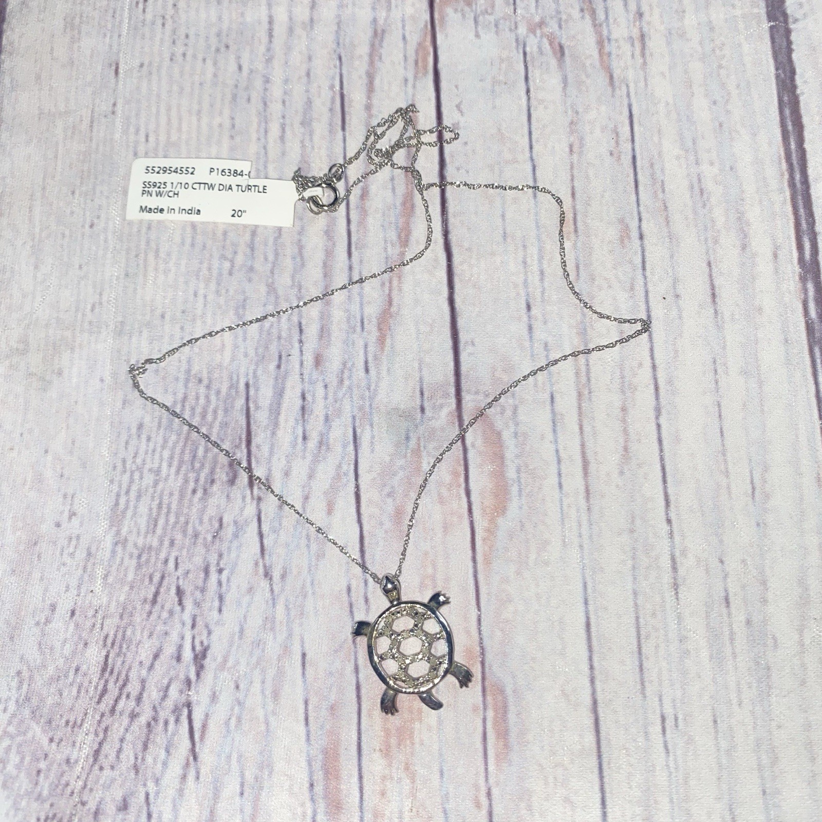 Sterling Silver Diamond Turtle Pendant Necklace 1/10 CTW 925 20” Beach Ocean