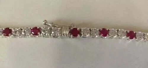 3MM Round Lab Created Ruby And Diamond Tennis Necklace 14K White Gold Plated 18″