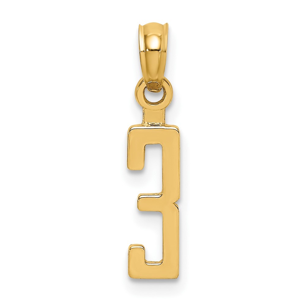 10k Yellow Gold Number 3 Block Charm Pendant 0.44gm L-0.51 Inch, W-0.17 Inch