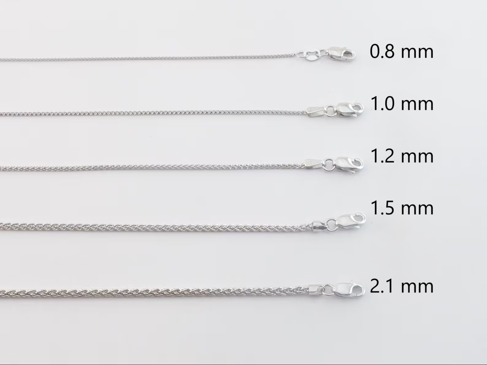 14k Solid White Gold Wheat Chain 16″ 18″ 20″ 22″ 24″- 0.8 mm To 2.1 mm