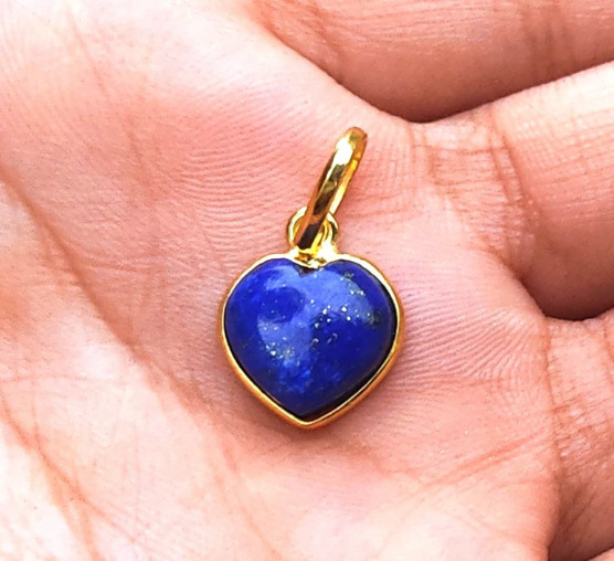 Lapis Lazuli Gold Heart Charm ,18K Yellow Gold Charm Pendant , Dainty Pendent.