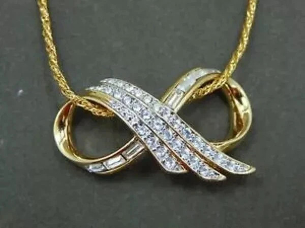 2.00Ct Round Cut VVS1 Diamond Infinity Pendant 14K Yellow Gold Finish Free Chain
