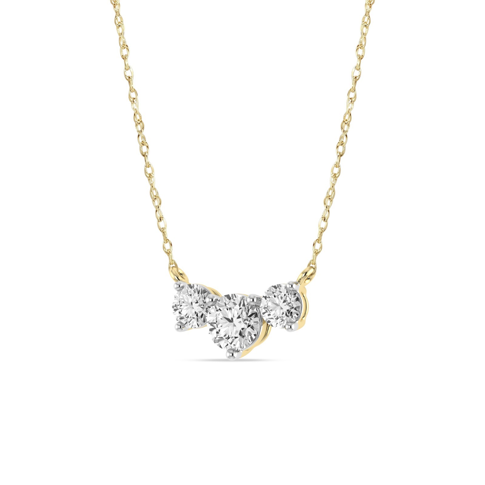 Three Stone Necklace 1.00 CTW Round Lab Grown Diamond Necklace 10K Yellow Gold