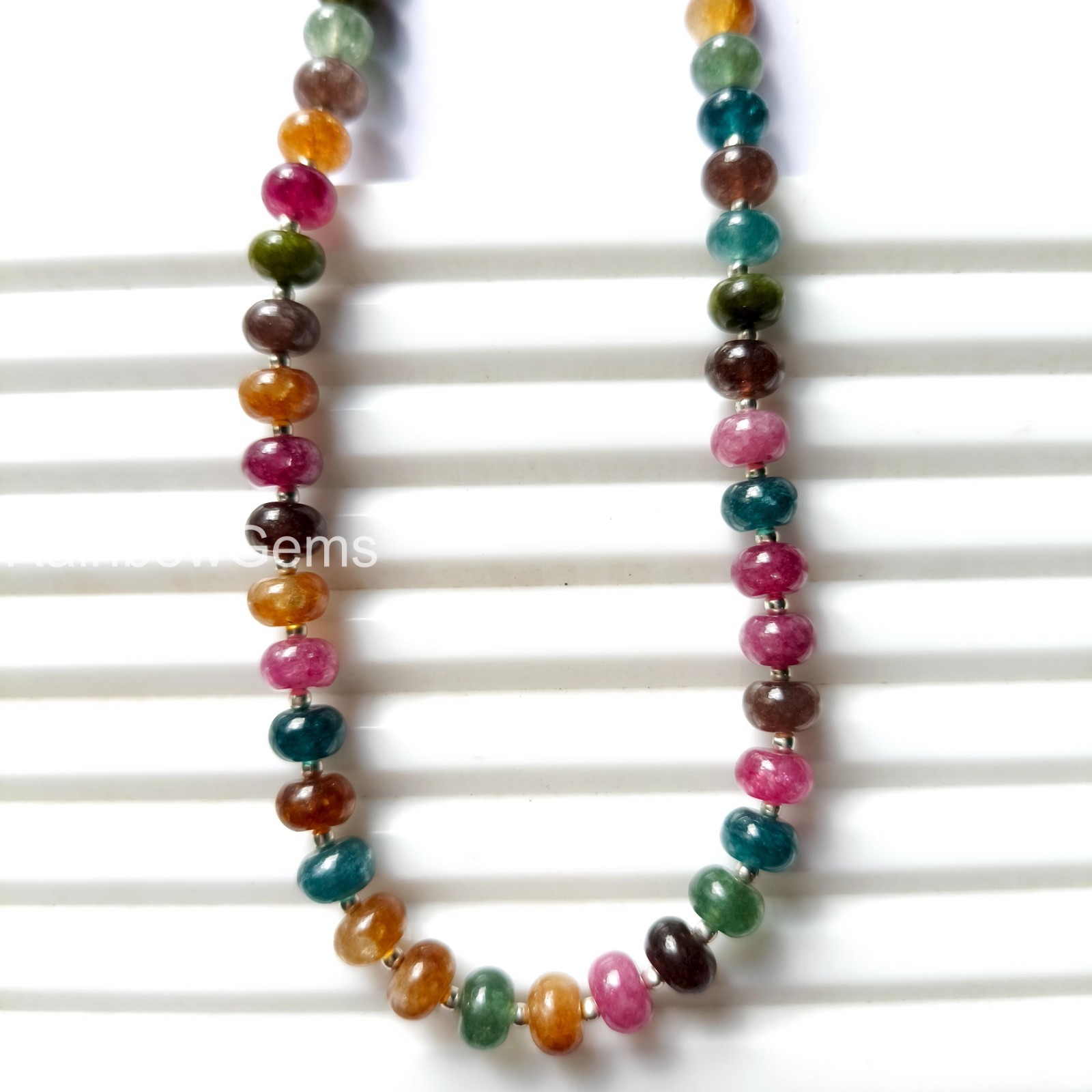 Rainbow Tourmaline Rondelle Necklace, 6mm Smooth Gemstone Beads, Natural Tourmal