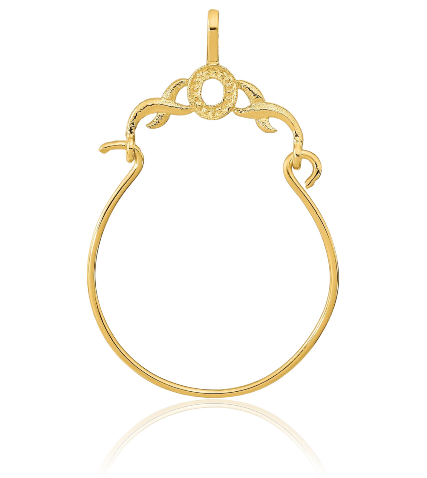 14K Solid Yellow Gold Extra Large Charm Holder Pendant Necklace 38mm 1-1/2 inch