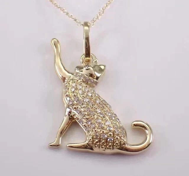 1Ct Round Cut Lab Created Diamond Cat Pendant Women’s 14K Yellow Gold Plated