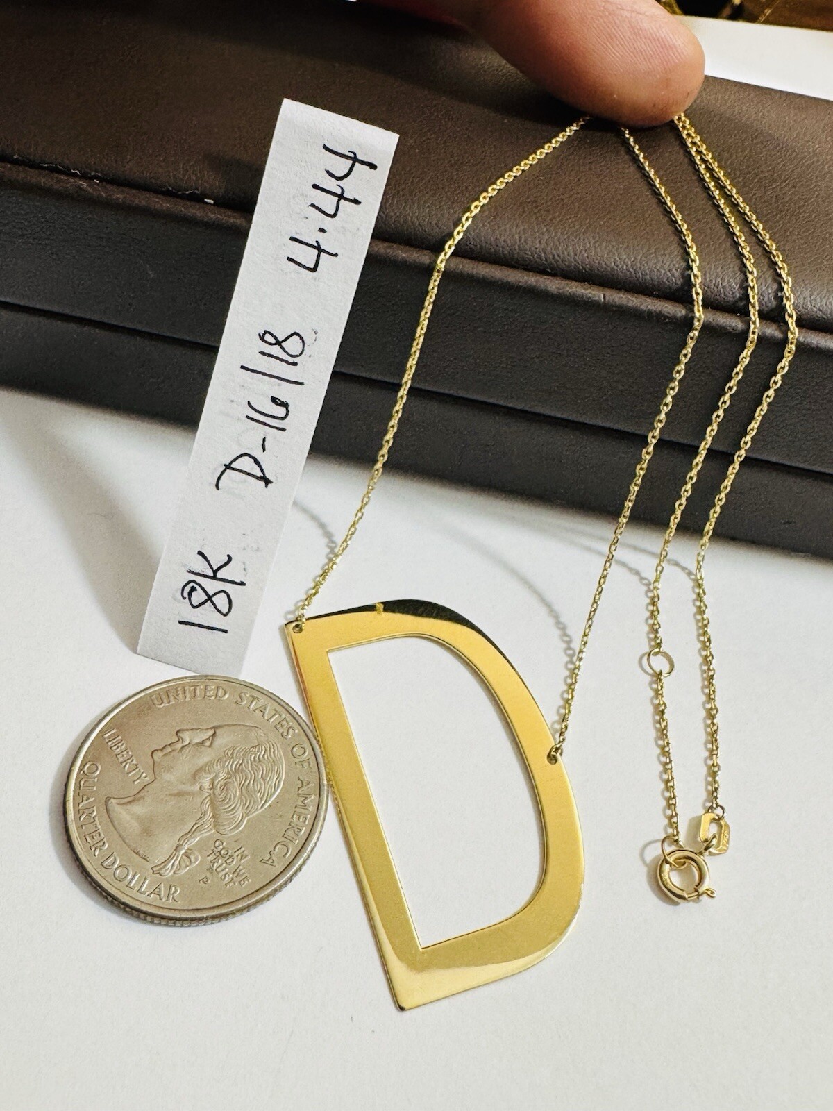 RARE 18K 750 Gold Letter D initial Necklace 16.5/17.5” Long 1mm 4.4g