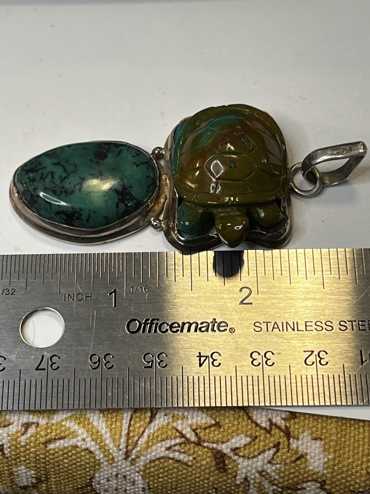 Sterling Silver 925 Turquoise Turtle Pendant History Unknown Acid Tested Rock ID