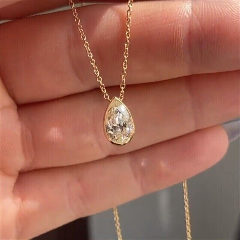 2.00Ct Pear Cut Lab Created Solitaire Women’s Pendant 14K Yellow Gold Plated.