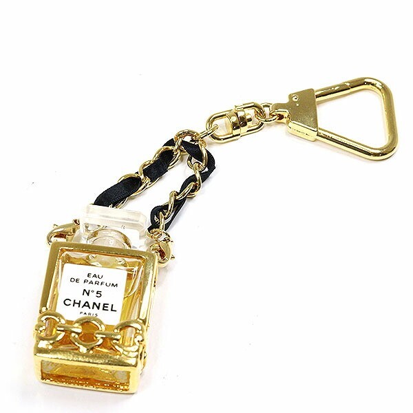 CHANEL No. 5 Perfume Bottle Necklace & Charm Gold Black Perfume Metal/Leather