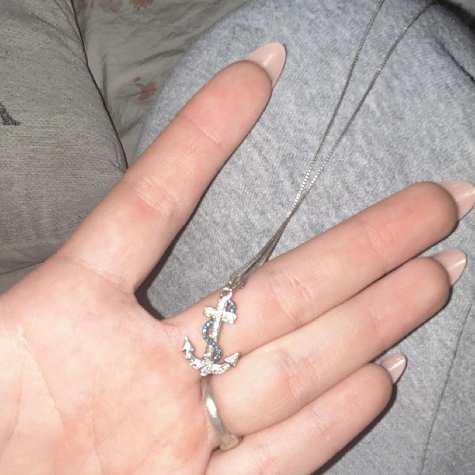 Silver Pendant Necklace Anchor Charm Cable Chain Metal No Stone Sea Life Jewelry