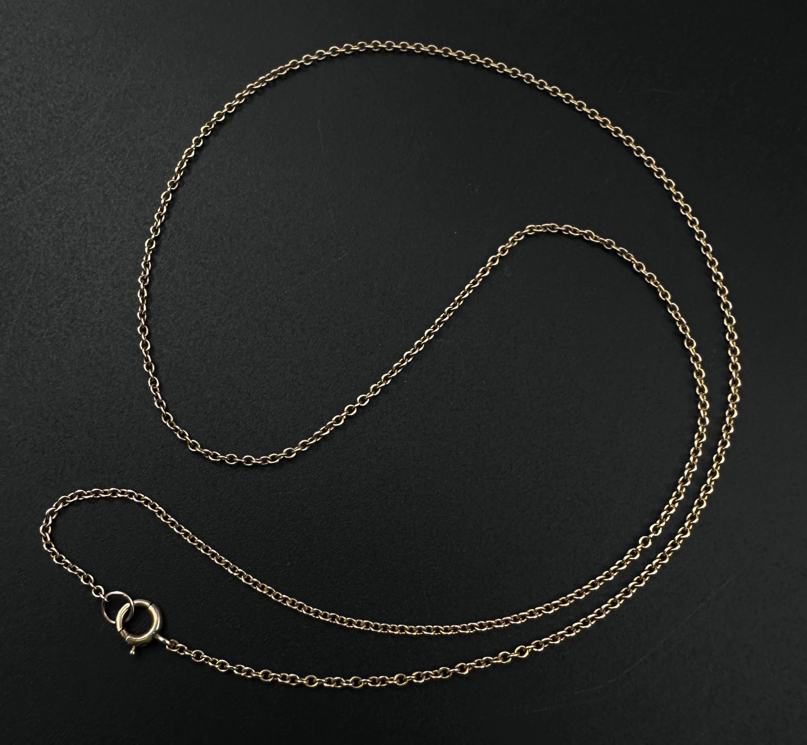 Vintage Solid 10K Yellow Gold Rolo Link Chain Necklace, 1.1mm, 15 3/8″