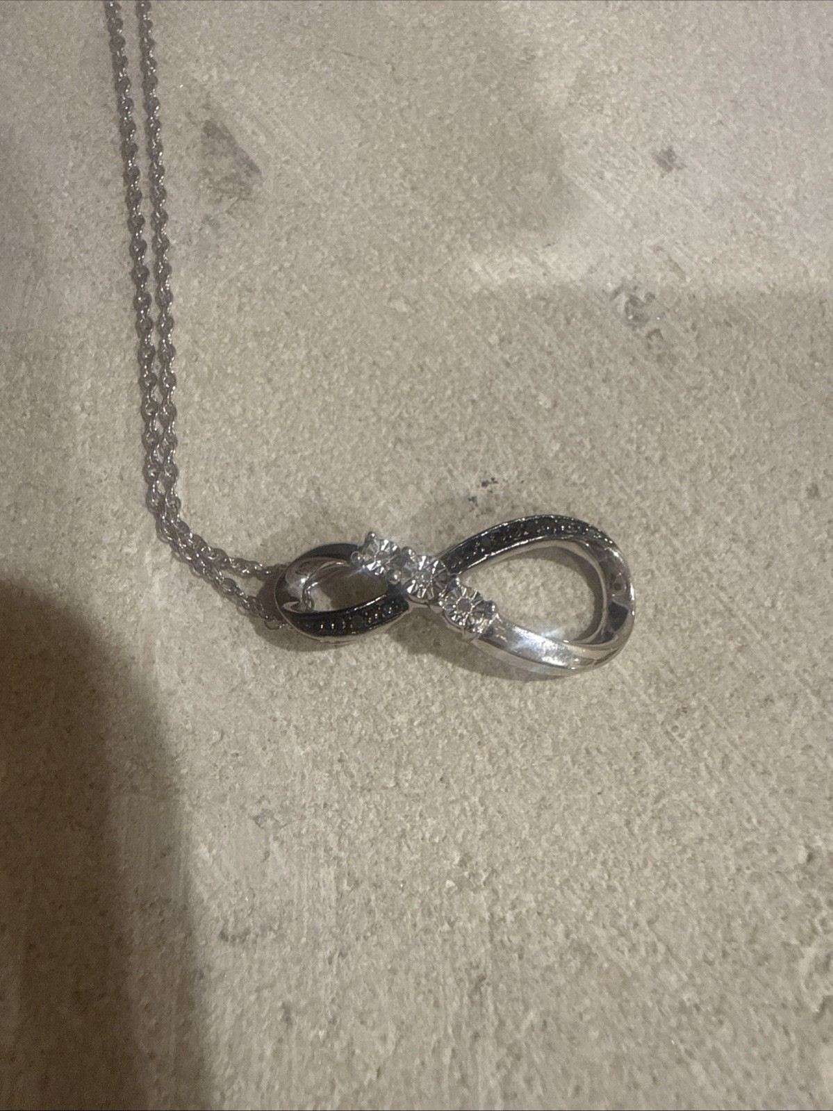 Black and White Diamond Infinity Pendant Necklace 925 Sterling Silver