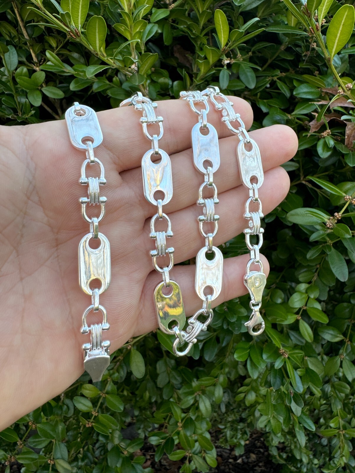 10mm Real 925 Sterling Silver Custom Mariner Ferragamo Link Chain Necklace ITALY