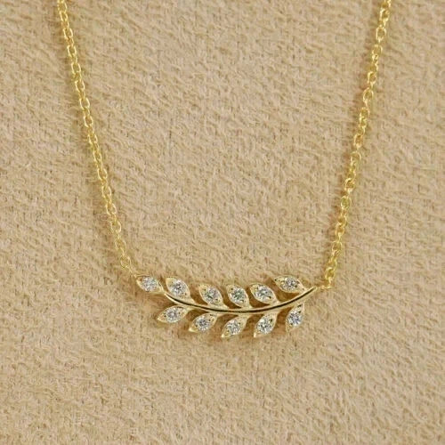 1Ct Round Cut Lab Created Diamond Leaf Shape Pendant 14k Yellow Gold Plated 18′