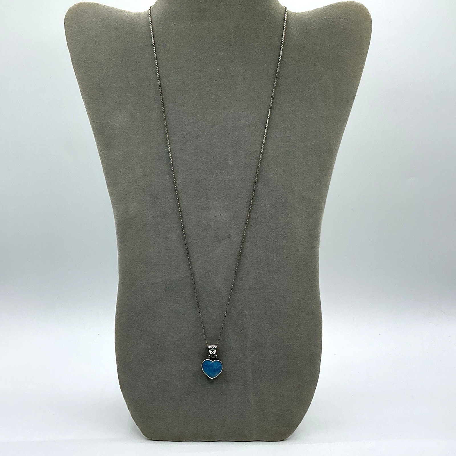 Sterling Silver Reversible Heart Pendant Blue Stone Mother Of Pearl 24” Necklace