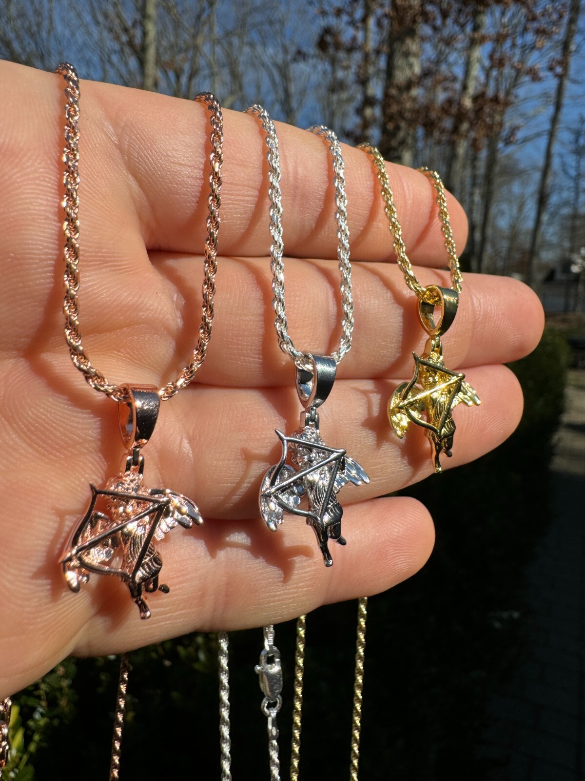 Small Cupid W. Bow & Arrow Cherub Pendant 925 Silver Love Angel Pendant Necklace