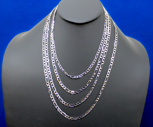 14K White Gold SOLID Figaro Necklace Bracelet Chain Real Gold 2mm-6mm 7″-30″