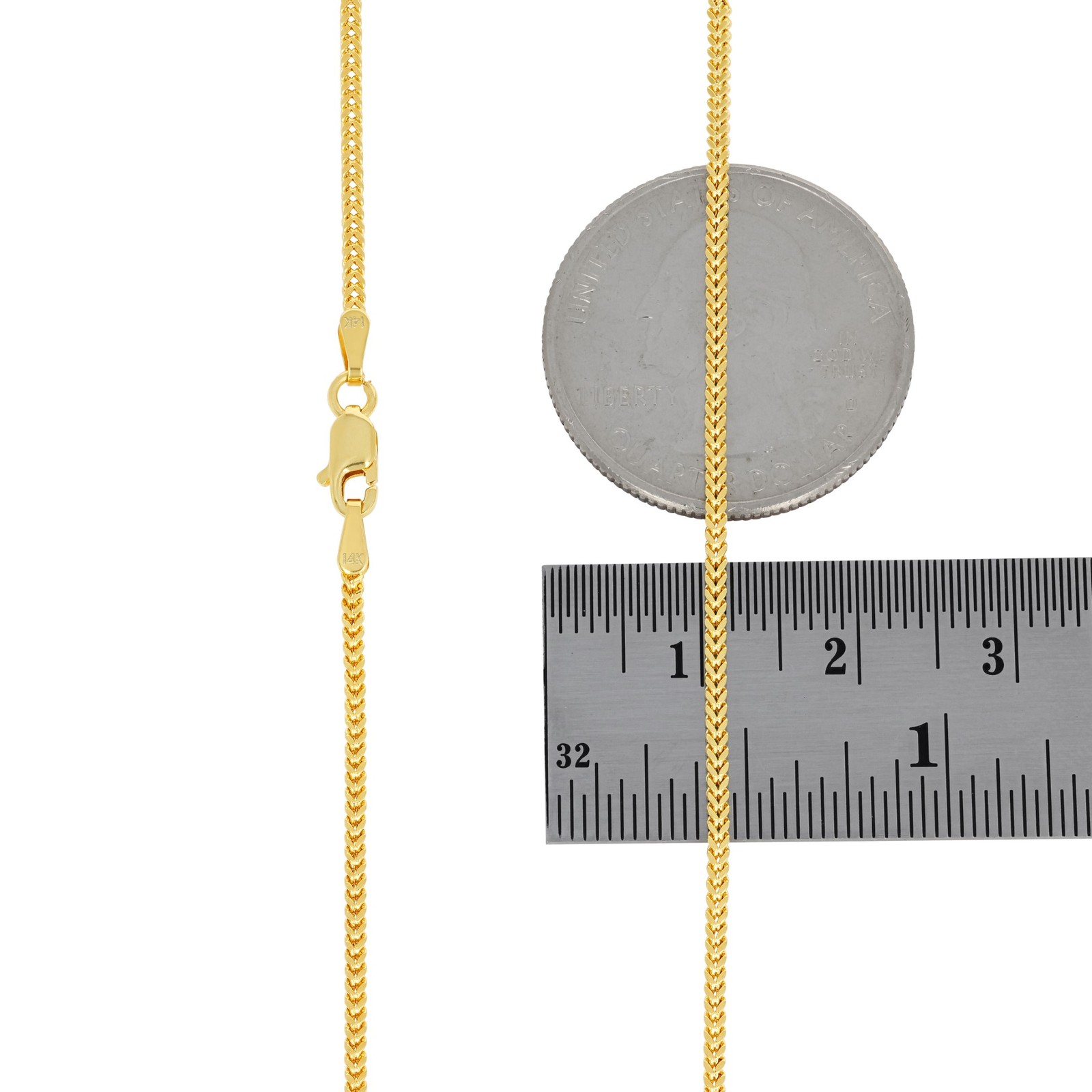 14K Yellow Gold 1.5mm Franco Box Wheat Spiga Chain Pendant Necklace 14″-24″