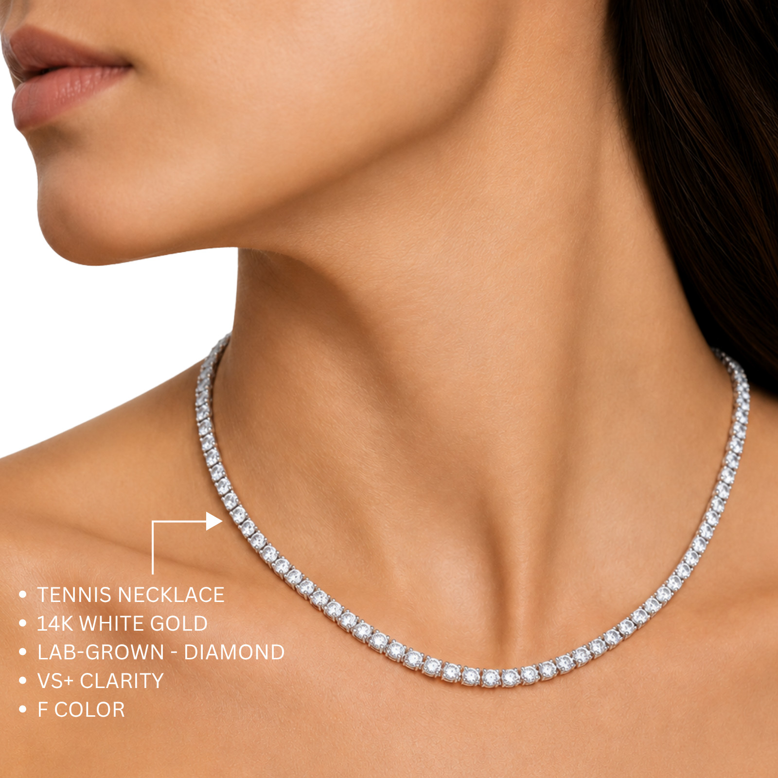 Diamonair 8 CTW Lab Grown Diamond Round Tennis Necklace 14K White Gold 18in
