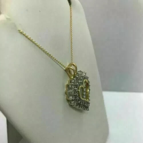 3Ct Round Diamonds Heart Shape Women’s Pendant 14K Yellow Gold Finish Free Chain
