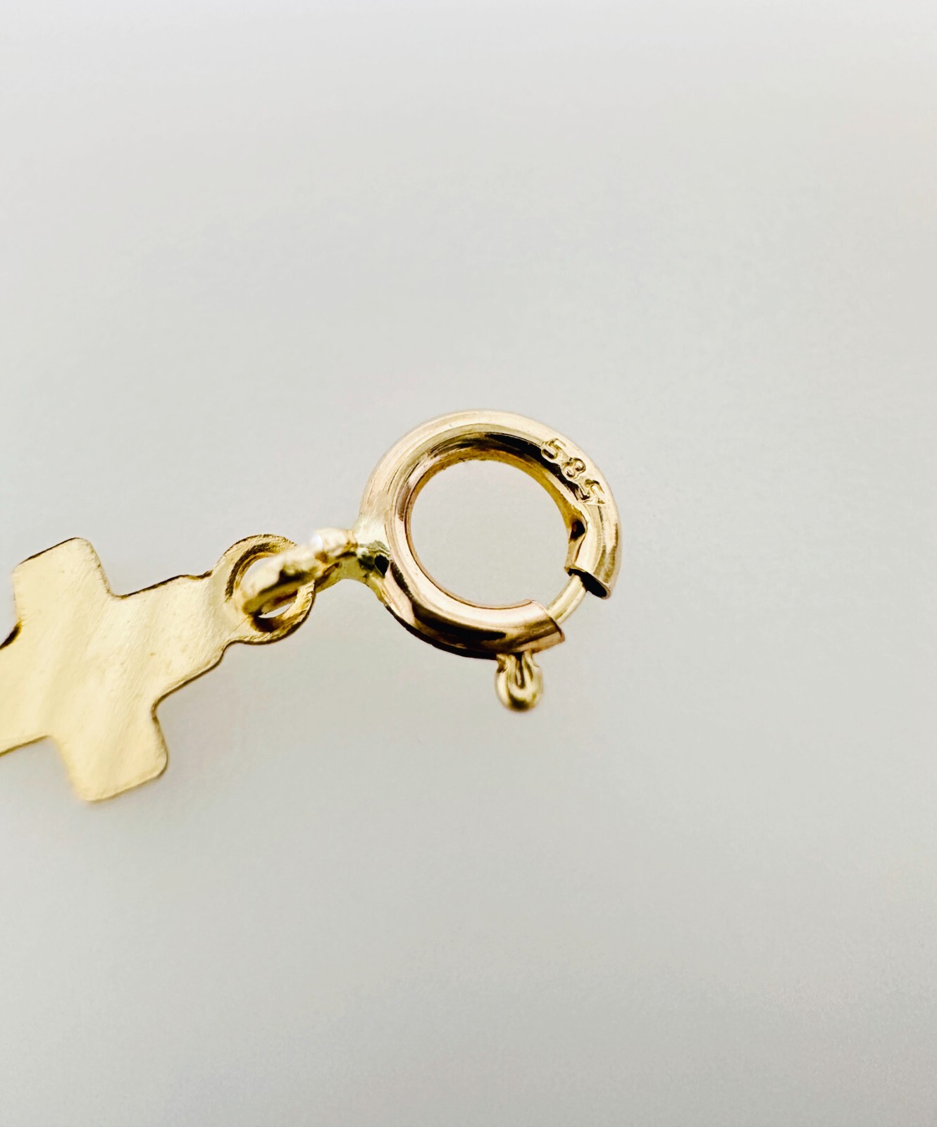14K Solid Yellow Gold Teeny Tiny Cross Charm Pendant w/Spring Clasp