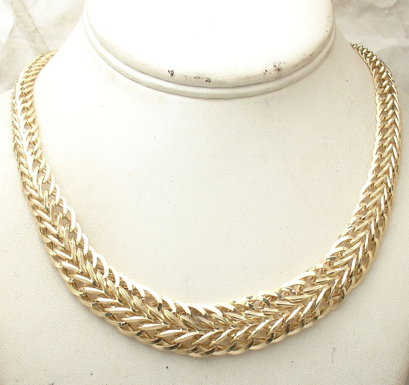 Technibond Graduated Double Curb Chain Necklace 14K Yellow Gold Plated Silver