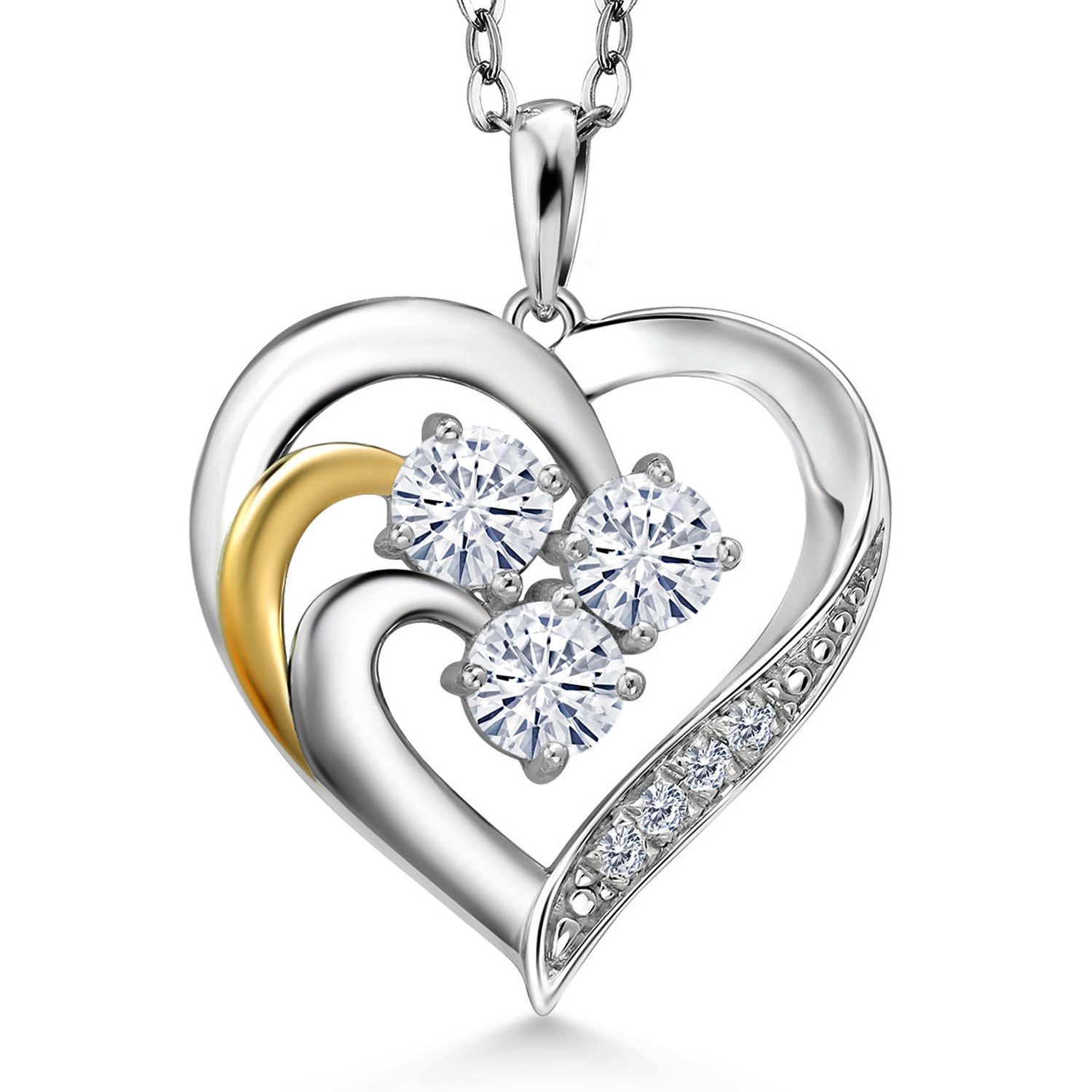 925 Sterling Silver and 10K Yellow Gold Pendant Near Colorless (GH) Moissanite