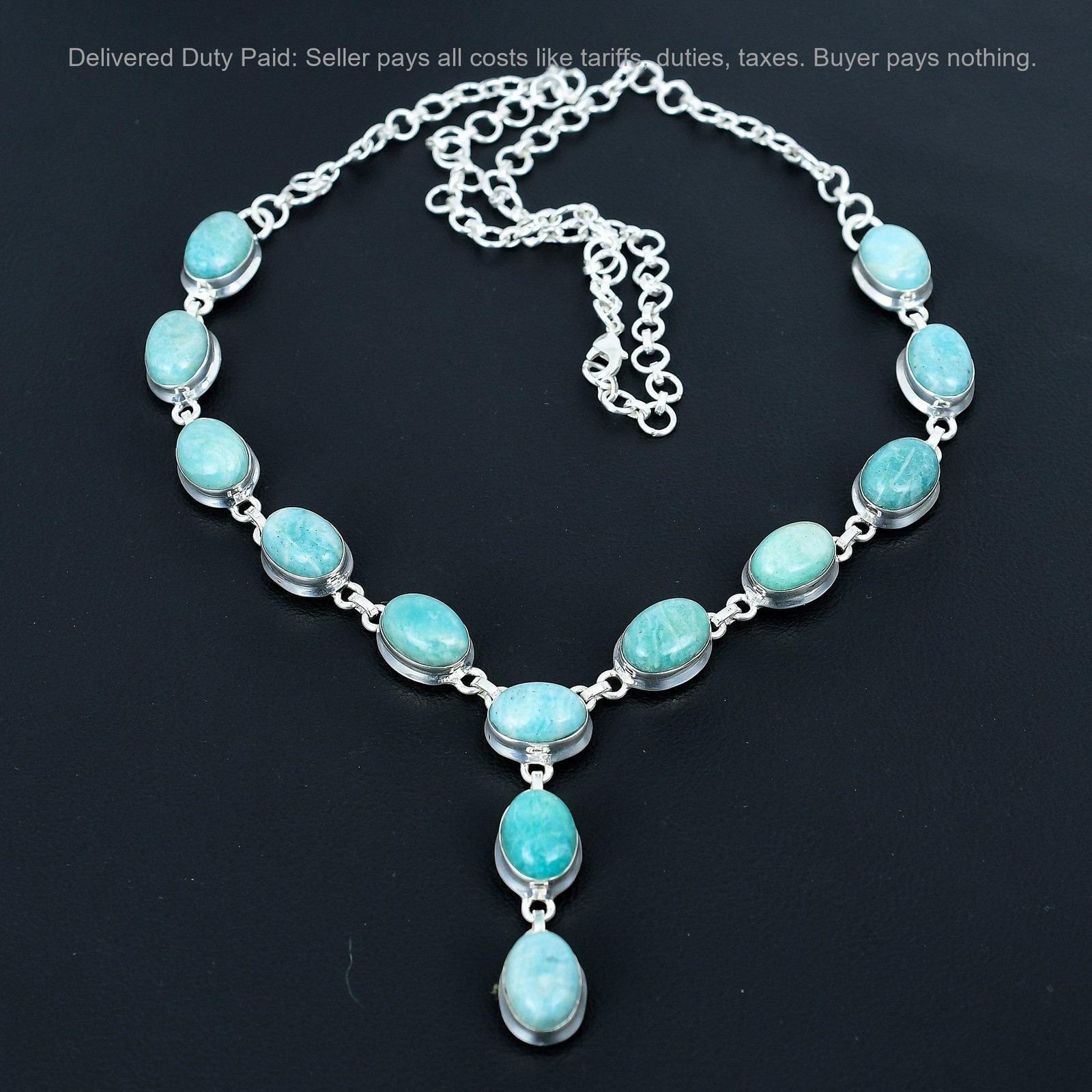 Amazonite Gemstone Unique Chain Handmade Wedding Necklace 925 Sterling Silver