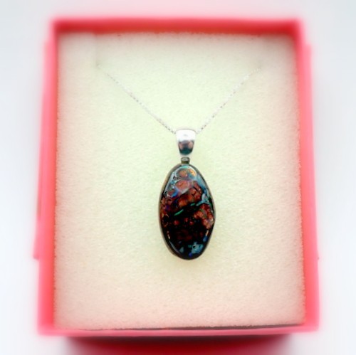 Yowah Freeform Boulder Opal Pendant Set in S/S, Includes 18″ Chain, 21.72 Carats