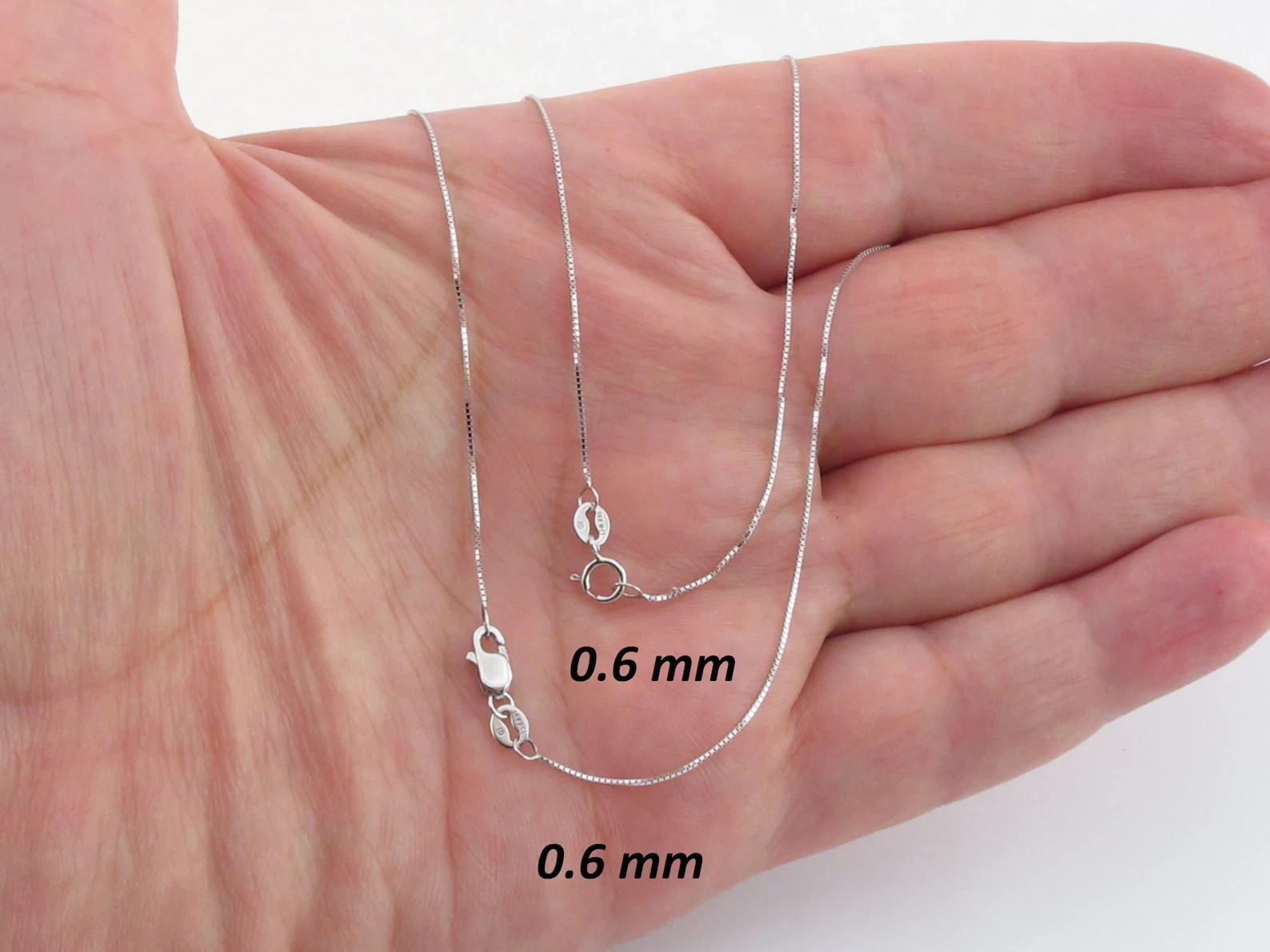 14k Solid White Gold Box Chain: ( 16″- 30″ ) (0.5 – 1.4 MM ) – Not Hollow