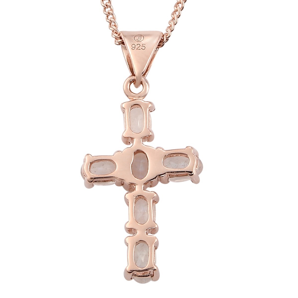 Rainbow Moonstone Cross Pendant Necklace in 925 Sterling Silver June Birthstone